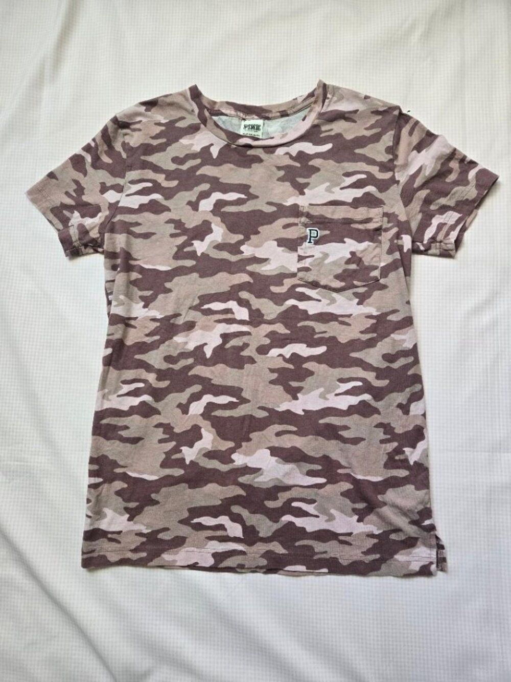 PINK Victoria's Secret Brown Pink Camo Short Sleeve Graphic Tee Shirt Size XS